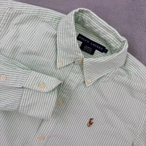Ralph Lauren Green and White Striped Button-Down Shirt